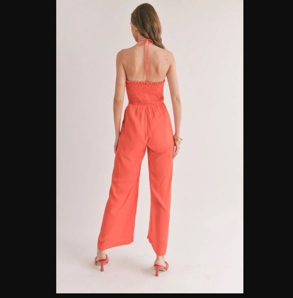 NWT Sage The Label Dream Skies Orange Halter Jumpsuit Detachable Flower- Small - Picture 16 of 16